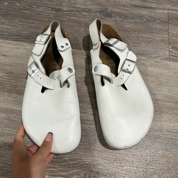 Birkenstock Tokio White Leather Big Buckle Clogs 11-11.5 - Picture 4 of 6
